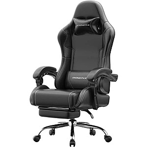 Dowinx LS-6658J Gaming Chair w/ Footrest, Massage Lumbar Support & Adjustable Headrest (Black) $77.99 + Free Shipping