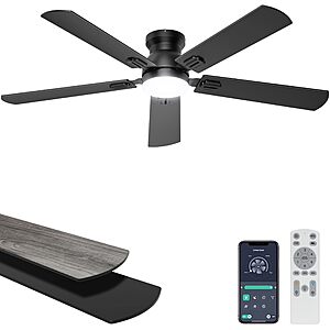 Amazon – Ohniyou 52" Low-Profile Ceiling Fan w/ Light - $38.39–$47.99 w/ Code + Prime Deal