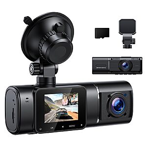 LAMTTO 1080p Dual Dash Cam Front and Inside w/ 32GB Card $49.99