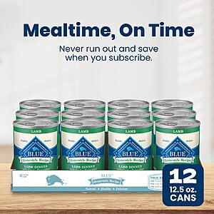 $20.55 S&S Clip Q Blue Buffalo Homestyle Recipe Lamb Adult Wet Dog Food, 12.5 oz, 12 ct | Lamb Dinner with Garden Vegetables, No Chicken By-Product, Corn, Wheat, or Soy