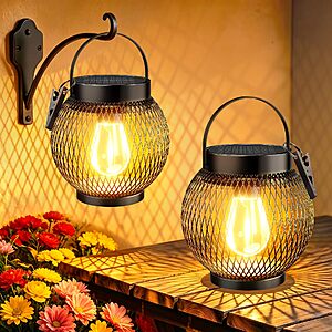 (2-Pack) Tuyluxe 2700K Solar Lanterns Outdoor, IP65 Waterproof $14.95