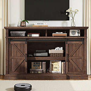 66" Gracie Oaks Allen Farmhouse TV Stand w/ Sliding Barn Door (Brown) $234.64 + Free Shipping