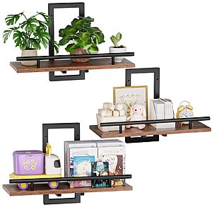 3-Pack 15.75" Sbosbo Wood and Metal Wall Mount Floating Shelves (Rustic Brown 02) $14.24 + Free Shipping w/ Prime or on $35+
