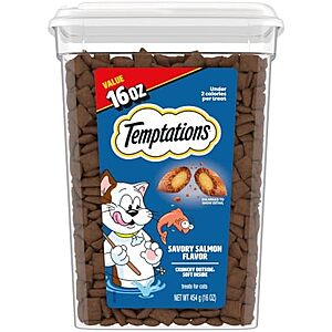 [SnS, AC] $19.93* | 3 × 16-oz Temptations Classic Crunchy & Soft Cat Treats (Savory Salmon Flavor) ($6.65 each) at Amazon