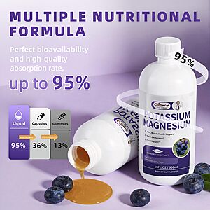 Potassium Magnesium Supplement Liquid,High Absorption,Sugar Free,16 Fl oz $20 AC + Free Shipping