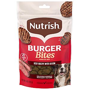 5-Ct 5-Oz Nutrish Burger Bites Dog Treats (Beef) $12.25 ($2.45/bag) + Free Shipping w/ Prime or on $35+