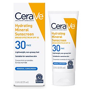 2.5-Oz CeraVe Hydrating Mineral Sunscreen SPF 30 with Hyaluronic Acid $5.70 w/ S&S + Free Shipping w/ Prime or on $35+