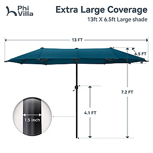 13ft Double-Sided Outdoor Umbrella with Adjustable Crank $73.99