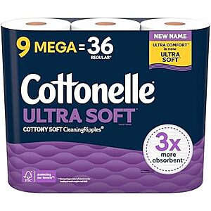 [SnS, AC] $34.83 | 5 × 9-ct Cottonelle Ultra Soft Toilet Paper ($6.97 each) at Amazon
