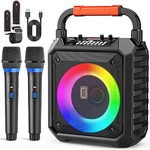 JYX Portable Karaoke Machine for Adults & Kids with 2 Wireless Microphones, Portable Bluetooth 6.5 Inch Speaker with RGB LED Lights $47.99