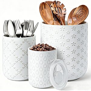 3-Piece YUNLINLI Ceramic Utensil Holder w/ Lids for Countertop $17.99 + Free Shipping w/ Prime or on $35+