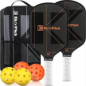 Pickleball Paddles, Pro Carbon Fiber Paddle 16 mm , USAPA Approved - 2 Paddles and 4 Pickleballs - $25