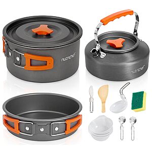 15-Piece NutriChef Nonstick Camping Cookware Set w/ Mesh Bag (Grey) $18.99 + Free Shipping w/ Prime or on $35+