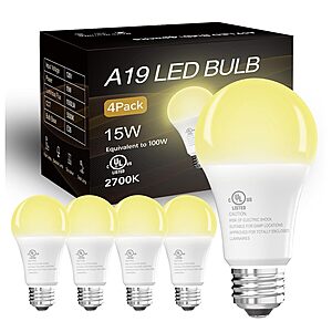 4-Pack A19 LED Light Bulbs 100W Equivalent (2700K Soft White) $4.99 + Free Shipping w/ Prime or on $35+