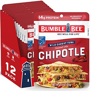12-Pack 2.5-Oz Bumble Bee Chipotle Seasoned Light Tuna Pouches $8.28 w/ S&S + Free Shipping w/ Prime or on $35+