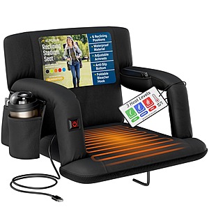 Alpcour Heated Reclining Stadium Seat w/ Back Support: Wide $47.99 / Extra Wide $54.99 + Free Shipping w/ Prime