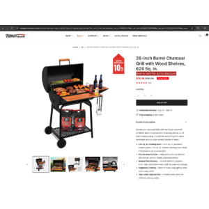 28-Inch Barrel Charcoal Grill with Wood Shelves, 626 Sq. In. $104.4