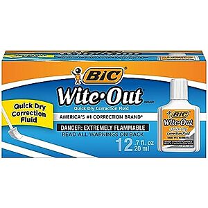 [AC] $9 | 12-Pack BIC Wite-Out Quick Dry Correction Fluid at Amazon