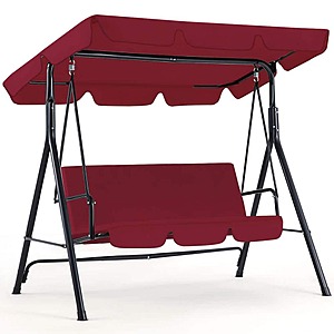 3-Person Metal Outdoor Patio Porch Swing Chair in Red with Adjustable Canopy $92.97