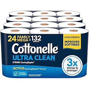 [SnS, AC] $19.87 | 24-Pack 353-Sheets Cottonelle Toilet Paper Family Mega Rolls (Ultra Clean) at Amazon