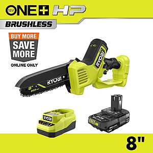 RYOBI ONE+ HP 18V Brushless 8 in. Cordless Battery Pruning Mini Chainsaw with 2.0 Ah Battery and Charger $139