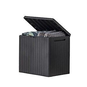Keter City 30 Gal Outdoor Storage Box and Patio Side Table, Dark Grey or Mossy Brown $26.99