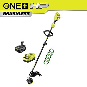 RYOBI ONE+ HP 18V Brushless Attachment Capable 15 Inch String Trimmer w/ Extra 5-Pack Pre-Cut Spiral Line, 4. 0Ah Battery & Charger $169