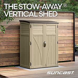 Suncast Outdoor Storage Shed, Water Resistant Resin Vertical Outdoor Storage Cabinet for Patio, Garden Tools, Weatherproof Multi-Wall Design, 54 cu. ft. $343.06