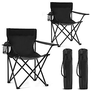 $29.98: Canpsky 2 Pack Portable Folding Camping Chairs w/ Cup Holder & Carry Bag (Black-Dark) at Amazon