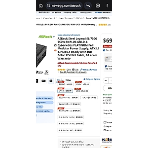 ASRock Steel Legend SL-750G 750W 80 PLUS GOLD & Cybenetics PLATINUM Full Modular Power Supply