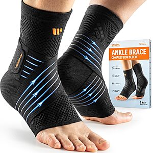 WHCOOL Low-Profile Ankle Braces for Women & Men, Customizable Ankle Compression Sleeve w/Wide Strap, Foot Support Wrap for Plantar Fasciitis Pain Relief, 1 Pair, L $9.99