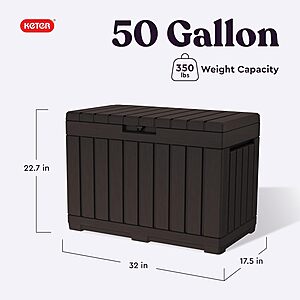 Keter Kentwood 50 Gal Outdoor Storage Box and Patio Side Table, Brown $57.99