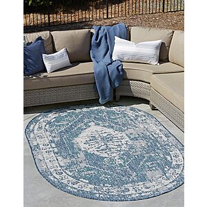 Unique Loom Outdoor Traditional Collection Area Rug - Valeria (3' 3" x 5' 3" Oval, Blue/Ivory) $36.99