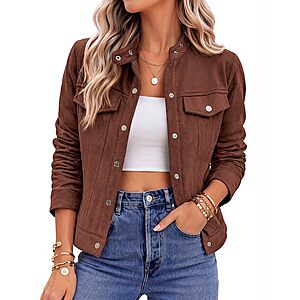 Zeagoo Faux Suede Cropped Jackets for Women Trendy Fall Shackets Coats $16.99