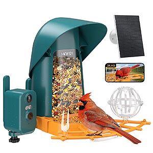 Minikey Smart Bird Feeder with 4MP Ultra HD Camera, AI Identify 11000+ Species, 2L Large Capacity, Solar Powered with App Arrived Alerts $29.67