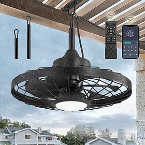 20" LEDIARY IP65 Outdoor Plug-In Ceiling Fan w/ Dimmable LED Light & Remote (Black) $79.29 + Free Shipping