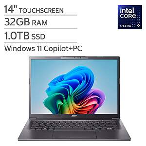 Acer Aspire 14 Laptop: 14" FHD+ IPS Touch, Core Ultra 9 288V, 32GB LPDDR5X, 1TB Gen4 SSD, TB4, Win11H @ $880