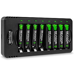BEVIGOR Rechargeable AA and AAA Batteries with 8 Bay Smart Charger, 4 Pack AA 2800mAh & 4 Pack AAA 1100mAh Low self Discharge NiMH Battery $9.96