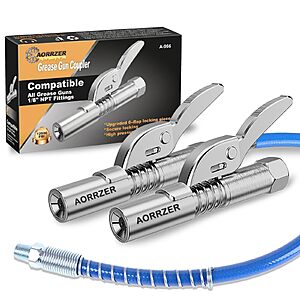 AORRZER 2 PCS Lock on Greases Gun Couplers, 12000 PSI Quick Release Grease Coupler with 12" Spring Flex Hose, Compatible with All Grease Guns 1/8" NPT Grease Gun Fittings $15