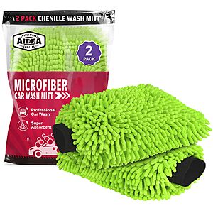 $9 Amazon IDEA Car Wash Mitt Microfiber, 2PK, Car Wash Brush, Green, 8''X12''
