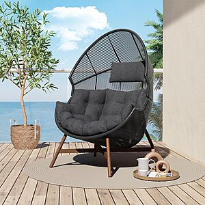 Grand patio Outdoor Egg Chair PE Wicker Wood Grain Finish Comfortable Conversation Chair with Olefin Cushion Oversized Lounger Chair $150 + Free Shipping