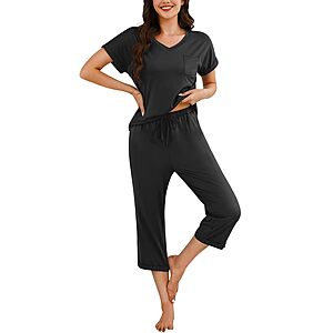 2-Piece Marvmys Women's V-Neck Short Sleeve Top & Capri Pajama Set (Various) $9.99 + Free Shipping w/ Prime or on $35+
