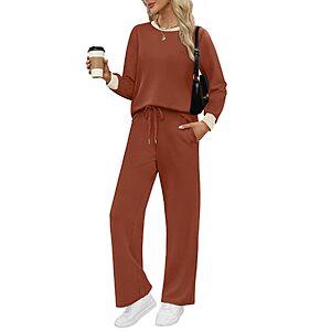 2-Piece WIHOLL Women’s Lounge Set w/ Crewneck Top & Wide-Leg Pants (S–XXL, Various Colors) $14.99 + Free Shipping w/ Prime or on $35+