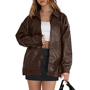 WIHOLL Women’s Oversized Faux Leather Moto Jacket (XS–XXL, Various Colors) $15.99 + Free Shipping w/ Prime or on $35+