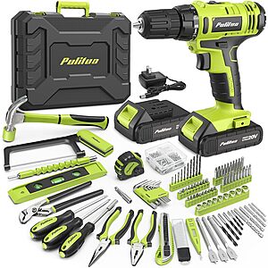 PULITUO 199-Piece 20V Cordless Drill & Home Tool Set w/ 2 Batteries, Charger & Toolbox (Green or Pink) $49.99 + Free Shipping