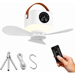 2 for 1 11" Rechargeable Ceiling Fan with Light & Remote for Tent & RV $21.9