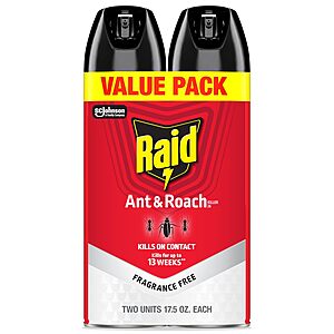 Raid Ant & Roach Killer Bug Spray, Fragrance Free, 17.5 oz, 2 Count $7.59