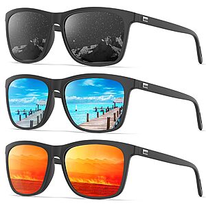 3-Pack KALIYADI Men's or Women's Polarized UV400 Rectangular Sunglasses $9.99 ($3.33 each) + Free Shipping w/ Prime or on $35+