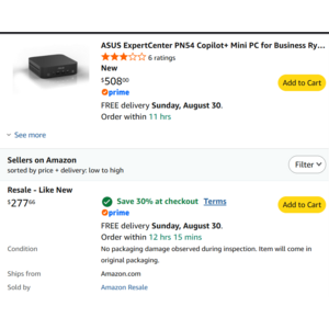 ASUS ExpertCenter PN54 Ryzen AI 5 340 Barebones $194 AC, Resale