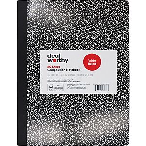80-Sheet Dealworthy Composition Book (College or Wide Ruled, Various Colors) $0.39 at Target w/ Free Store Pickup